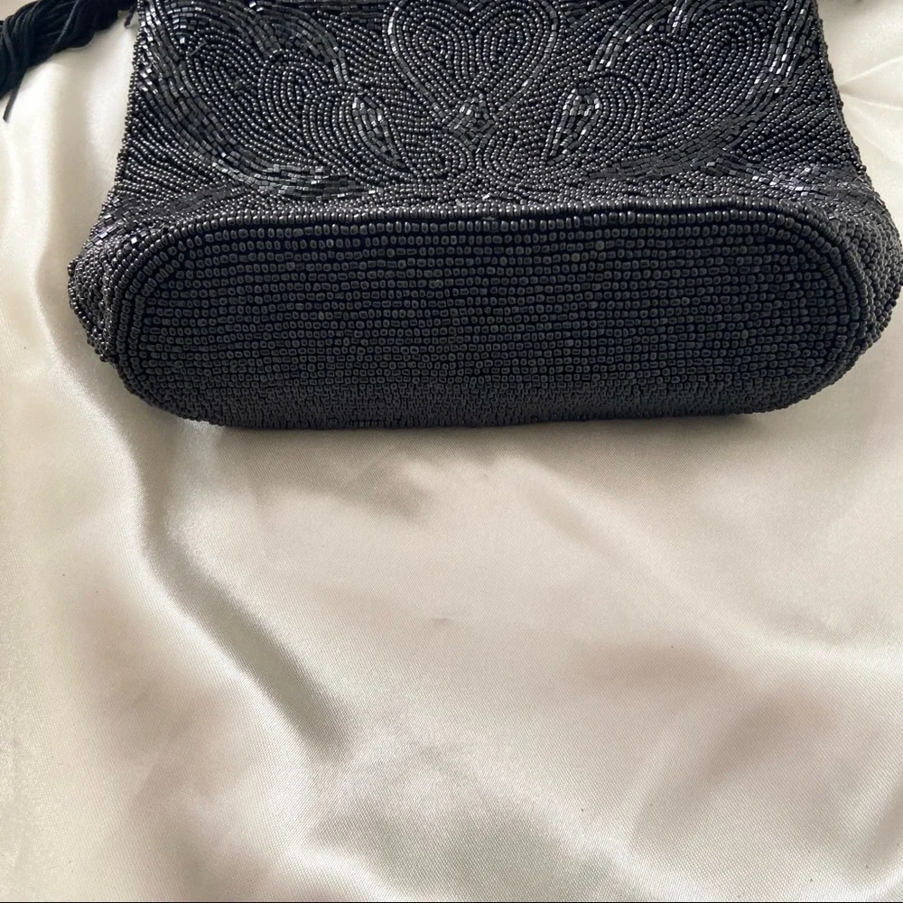 Vintage 80s black beaded purse